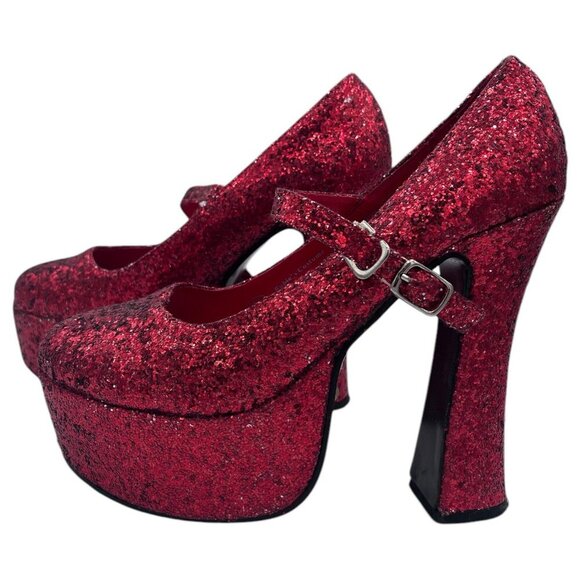 Sexy Dorthy Wizard Of Oz Chunky Heels Red Glitter Sparkle Platform Size 7 Rubies - Picture 8 of 16